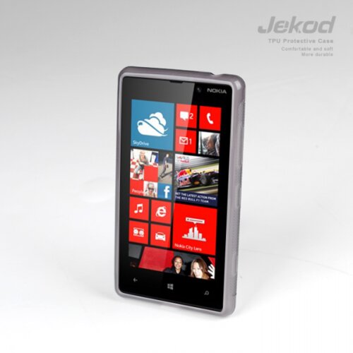 Jekod silikonski ovitek Nokia Lumia 820 prozorno črn TPU/TB + Za&amp;scaron;čitna folija Slike