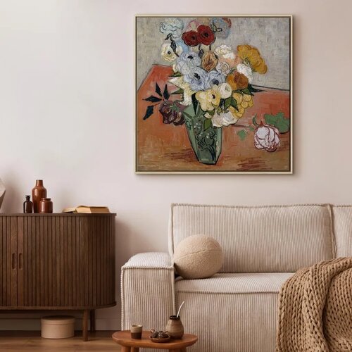  Slika - Vincent Van Gogh &amp;ndash; Stilllife with Japanese vase roses and anemones 60x60 U prirodnom drvenom okviru Slike