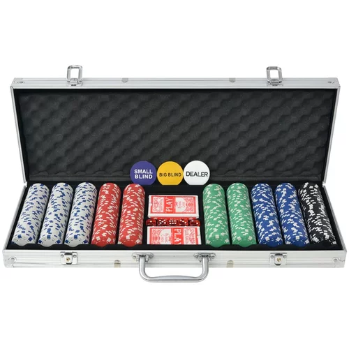 vidaXL Poker Set s 500 Žetoni Aluminij, (20813035)