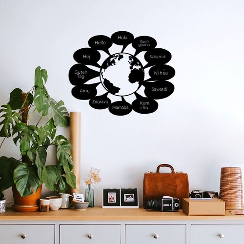Wallity Zidna dekoracija Pozdrav na svjetskim jezicima - 505, 55 x 70 cm, Crna Cijene