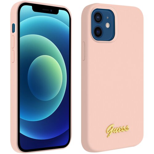 Guess Ovitek iPhone 12 Mini Silicone Gel Soft Touch Silicone Script roza, (20516799) Cene