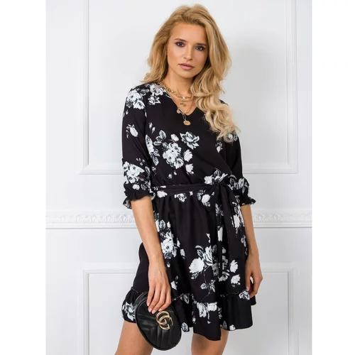 Fashion Hunters Black dress with artificial flowers