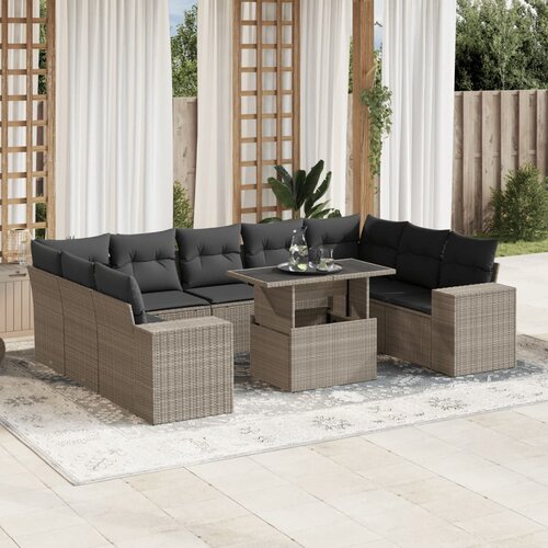 VidaXL 10-dijelni set vrtnih sofa poliratan s jastucima svijetlosivi Slike