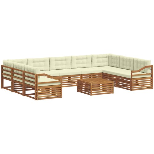  Set vanjskih sofa 10 kom. Prirodna i krem Čvrsto drvo akacije Slike