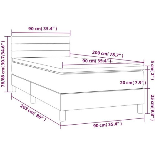  Krevet box spring s madracem LED smeđesivi 90x200 cm tkanina Slike