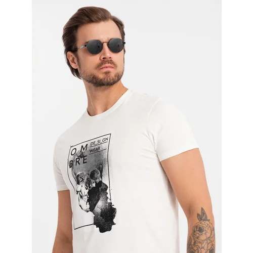 Ombre Men's cotton T-shirt with delicate embroidery - cream