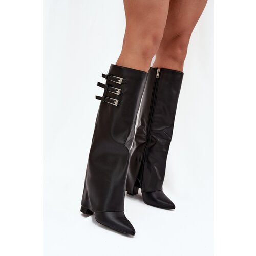 Boto Women&amp;#039;s Ankle Boots On Heels Turned Shaft Straps With Buckles Black Nirisa Slike