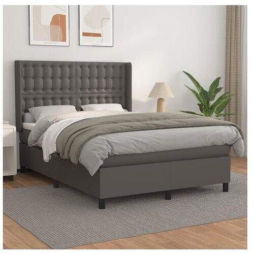 VidaXL Krevet s oprugama i madracem sivi 140x190 cm od umjetne kože Slike