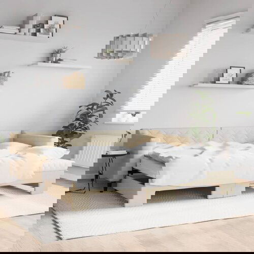 VidaXL Dnevni krevet na razvlačenje s madracima krem 90x200 cm tkanina Slike