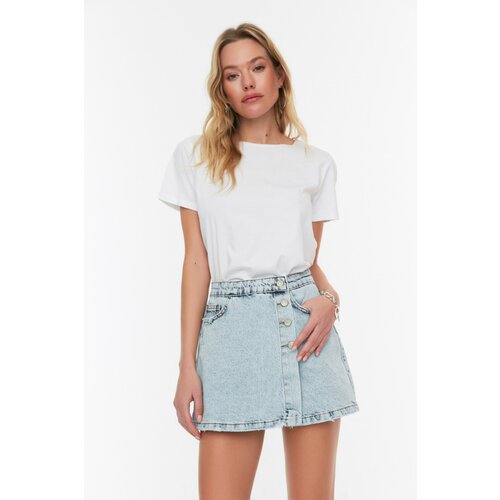Trendyol Blue Button Detailed Denim Short Skirt Cene