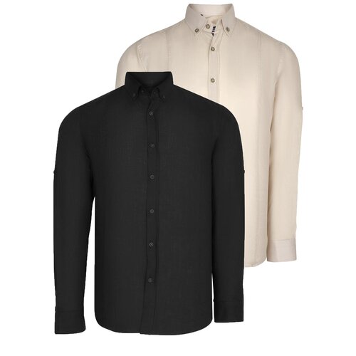 Dewberry DOUBLE SET G721 MEN&amp;#039;S SHIRT-BLACK-BEIGE Slike