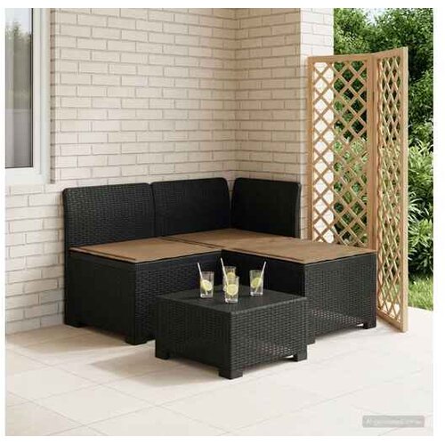 vidaXL Dvosjedni vrtni sofa s jastucima u ratan izgledu 3-sjedalo PP - Antracit Sofa + srednji + kutni s taupe jastučićem Cene