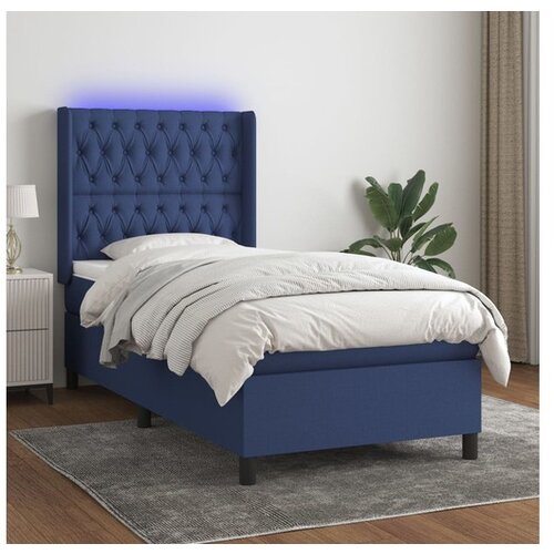 VidaXL Box spring postelja z vzmetnico LED modra 100x200 cm Slike