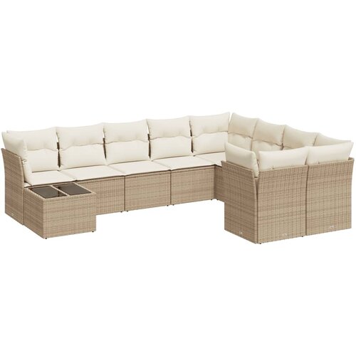 VidaXL 10-dijelni set vrtnih sofa s jastucima bež od poliratana Slike