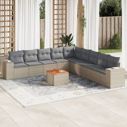  10-dijelni set vrtnih sofa s jastucima bež od poliratana Slike