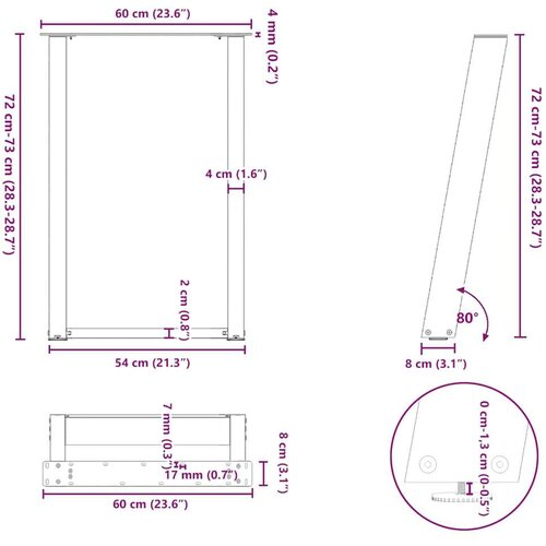 VidaXL Noge blagovaonski stol U-oblika 2 kom crne 60x(72-73) cm čelik Slike