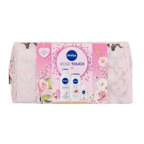 Nivea Rose Touch set: antiperspirant Fresh Rose Touch 50 ml + losjon za telo Rose & Hydration 400 ml + gel za prhanje Rose & Almond Oil 250 ml + balzam za ustnice Labello Soft Rosé 4,8 g + kozmetična torbica za ženske Cene