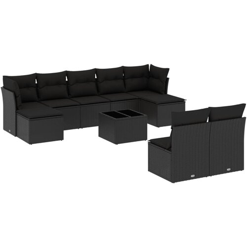 10-dijelni set vrtnih sofa s jastucima crni od poliratana Slike