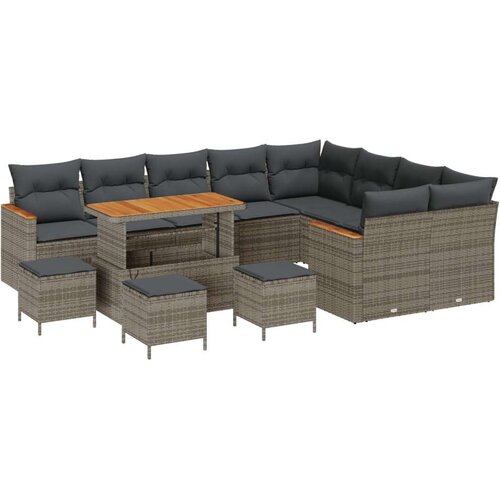  13-dijelni vrtni sofa set s jastučićima siva poli ratan akacija Vrtna garnitura - 4-dijelni vrtni blagovaonski set s jastučićim Slike
