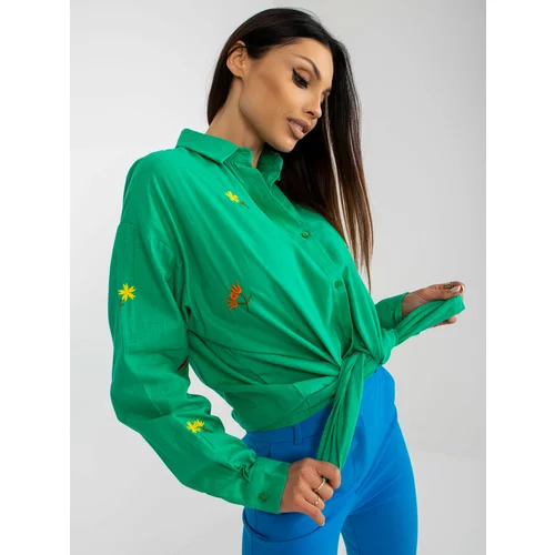 Fashion Hunters Green oversized button shirt with embroidery