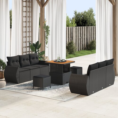 vidaXL 9-delni set vrtnega kavča z blazinami črn poly ratan acacia Cene