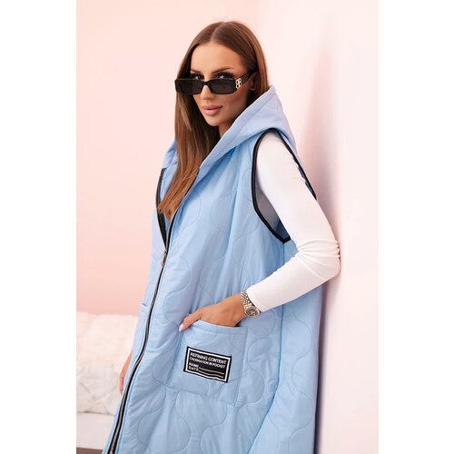 Kesi Włoski Women&amp;#039;s quilted Plus Size vest with a hood zipped blue Slike