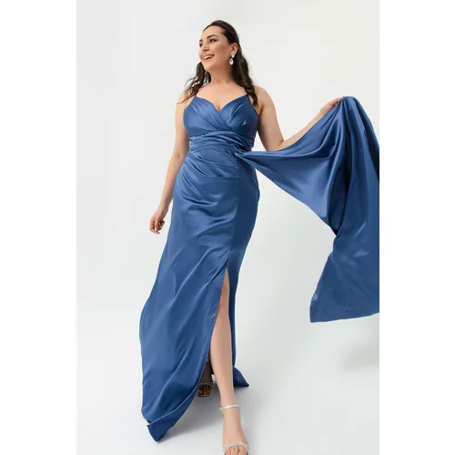 Lafaba Plus Size Evening Dress - Dark blue - Wrapover