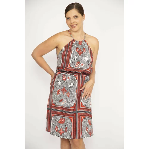 Şans Women's Colorful Plus Size Dress with Elastic Waist and Straps.