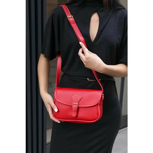 Madamra Red Women's Crossbody Bag with Buckle Flap