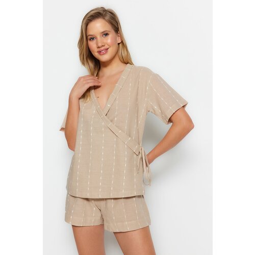 Trendyol Pajama Set - Beige - Striped Slike