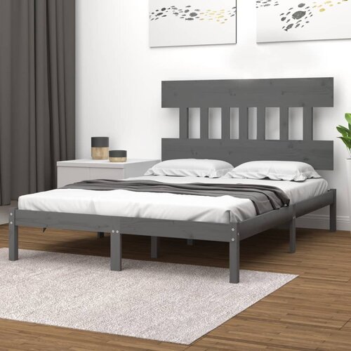 The Living Store Posteljni okvir siv iz trdnega lesa 135x190 cm - Posteljni Okvir, (21526337) Slike