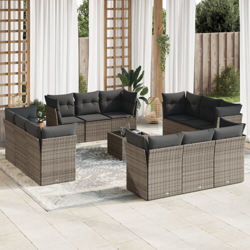 VidaXL 13-dijelni set vrtnih sofa od poliratana s jastucima sivi Slike