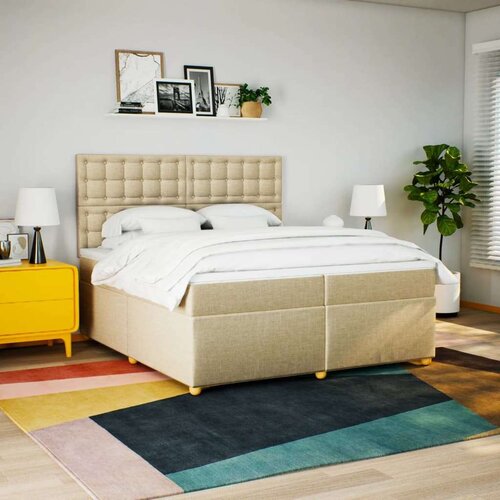 VidaXL Krevet s oprugama i madracem krem 200 x 200 cm od tkanine Slike