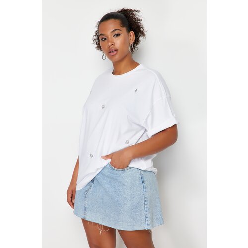 Trendyol Curve White Heart Accessory Detailed Oversize Knitted T-shirt Slike