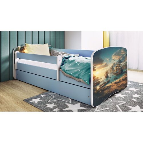  Drveni dječji krevet BROD s ladicom - 180x80 cm plavi Cijene