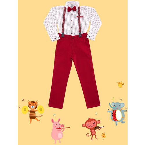 Trendyol claret red printed polka dot bow tie trousers shirt set woven top-bottom suit Cene