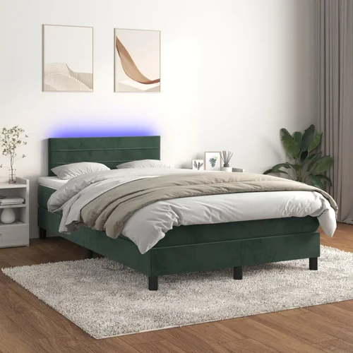  Krevet box spring s madracem LED tamnozeleni 120x200 cm baršun