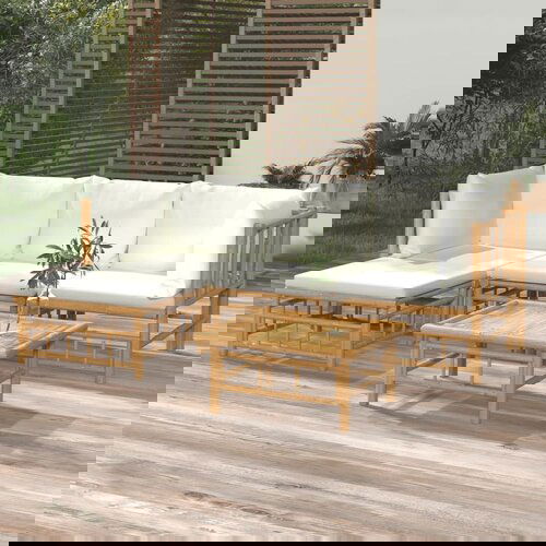  5-dijelna vrtna garnitura od bambusa s krem bijelim jastucima Cijene