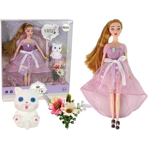  Lutka za igru Emily sa bijelom mačkom i rozom haljinom - 30 cm Cene