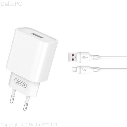 XO wall charger CE02D QC 3.0 18W 1x USB white + microUSB cable Slike