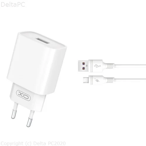 XO wall charger CE02D QC 3.0 18W 1x USB white + microUSB cable