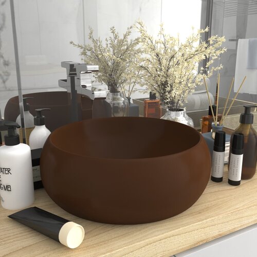 vidaXL Razkošen umivalnik okrogel mat temno rjav 40x15 cm keramičen Cene