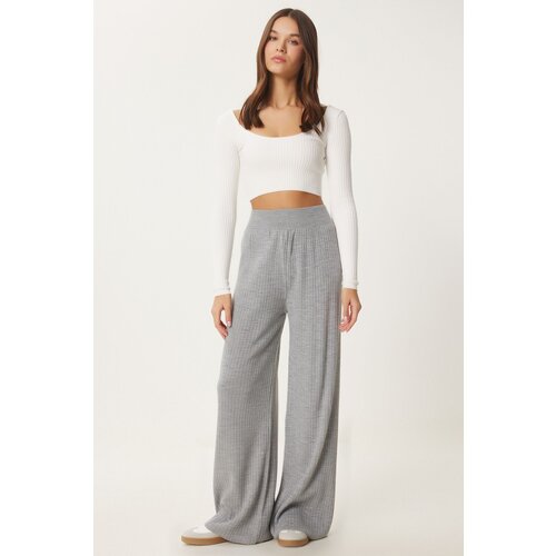 Happiness İstanbul Women&amp;#039;s Light Grey Corduroy Knit Trousers KI00096 Slike