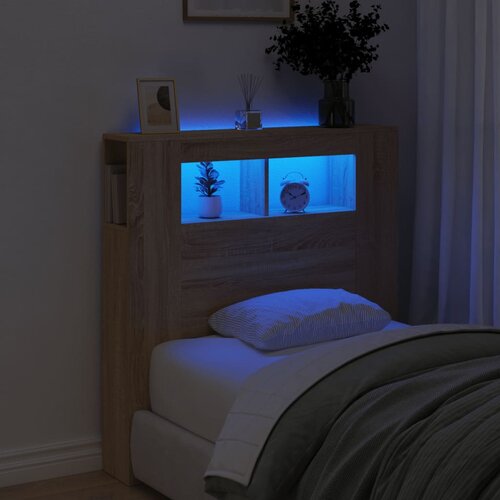 vidaXL LED posteljno vzglavje sonoma hrast 100x18,5x103,5 cm inž. les Cene