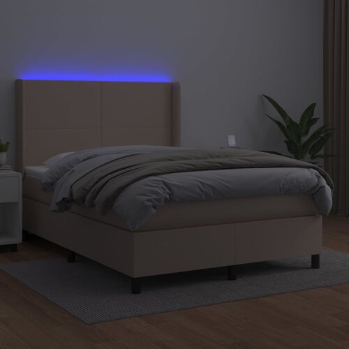  Krevet box spring madrac LED cappuccino 140x190cm umjetna koža Slike