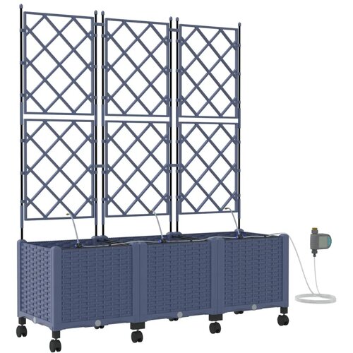  Vrtni planter s navodnjavanjem i kotačima 3 kom. Siva PP - Siva 120 x 40 x 142 cm s kotačima Slike