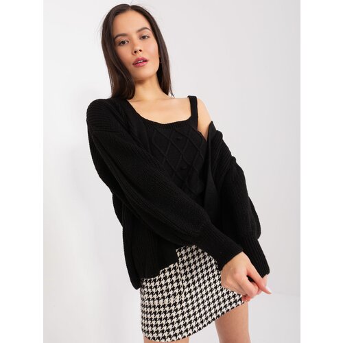 Fashion Hunters Black knitted set with puff sleeves Slike
