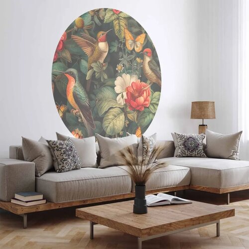 Okrugla fototapeta - Flowers birds and butterflies – vintage-style illustration 140x140 Cene