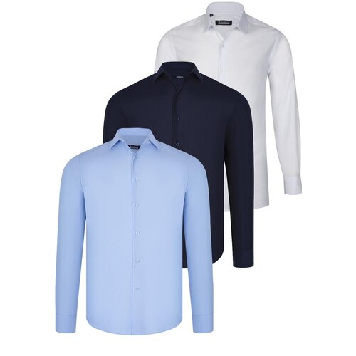 Dewberry TRIPLE SET G726 SHIRT-WHITE-NAVY BLUE-BLUE Cene
