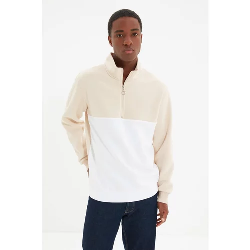 Trendyol Beige Men's Paneled Zippered Stand-Up Collar Regular Sweatshirt